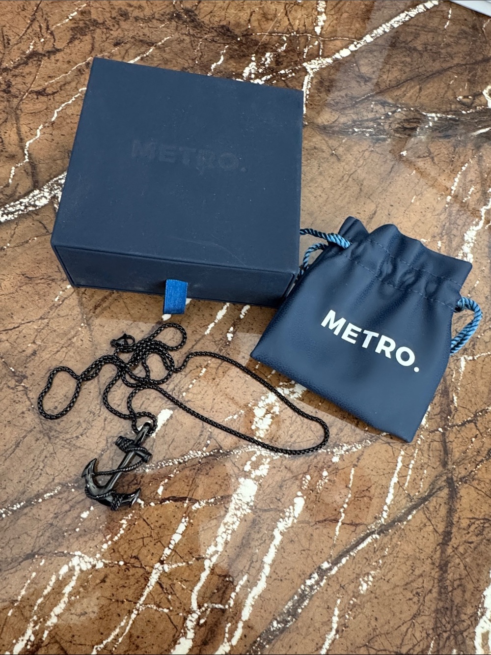 Metro Black Anchor Pendant with Black Chain - Men's Bag Accessory